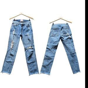 💜REVICE Jeans Light Wash Dream Fit Button Fly USA Flag Frayed 27